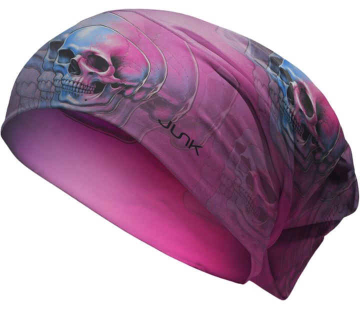 Pink skull-themed head wrap with 'Junk' branding on a white background