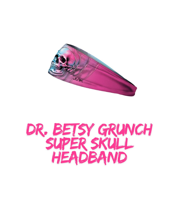 Ladyspinedoc x JUNK Brand pink and blue Super Skull headband