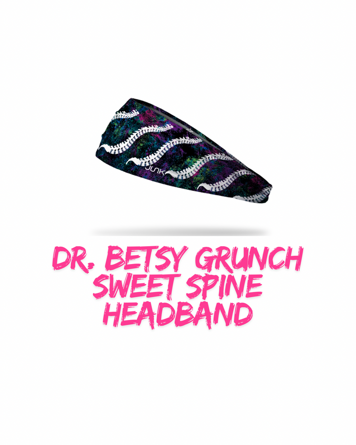 Ladyspinedoc x JUNK Brand black headband with white spine designs
