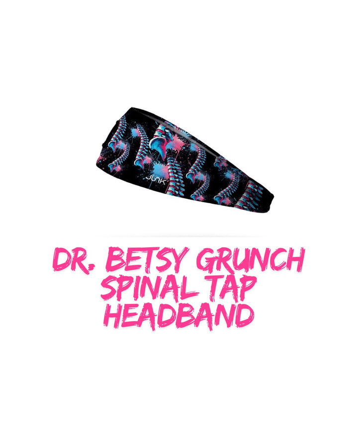 Ladyspinedoc x JUNK brand spinal tap black headband with pink and blue spines