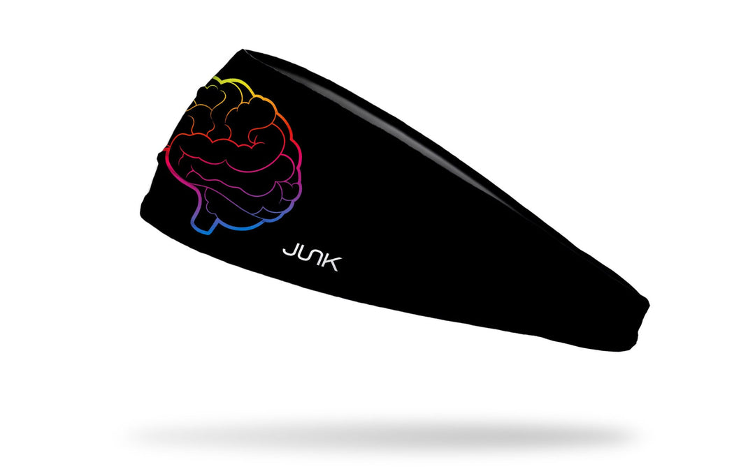 Black Ladyspinedoc x Junk athletic headband with a colorful brain on the front