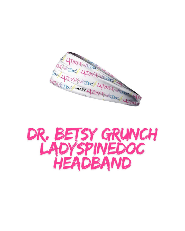 Ladyspinedoc logo headband on a white background