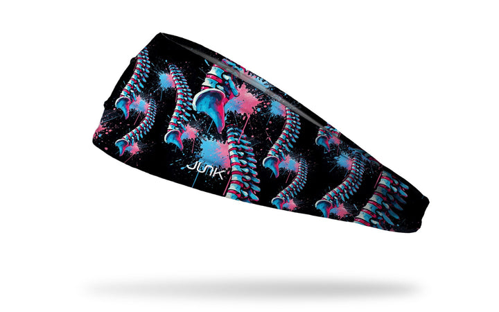 A Ladyspinedoc x Junk athletic headband with a spine design