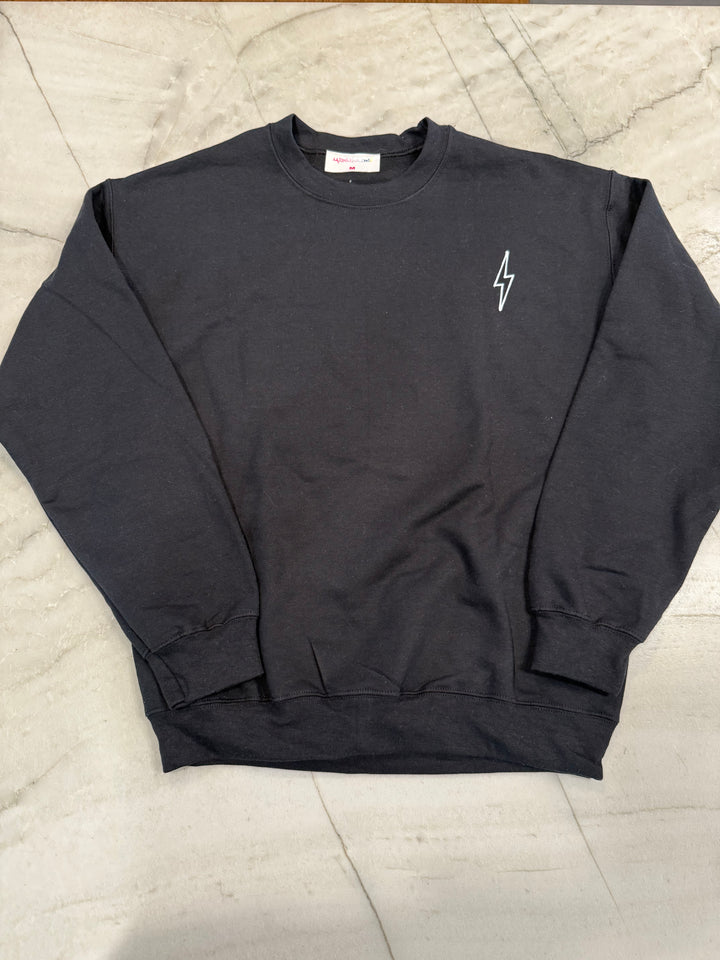 Front flat lay of the Incredible Youth Crewneck Sweatshirt with white lightning bolt logo on chest.
