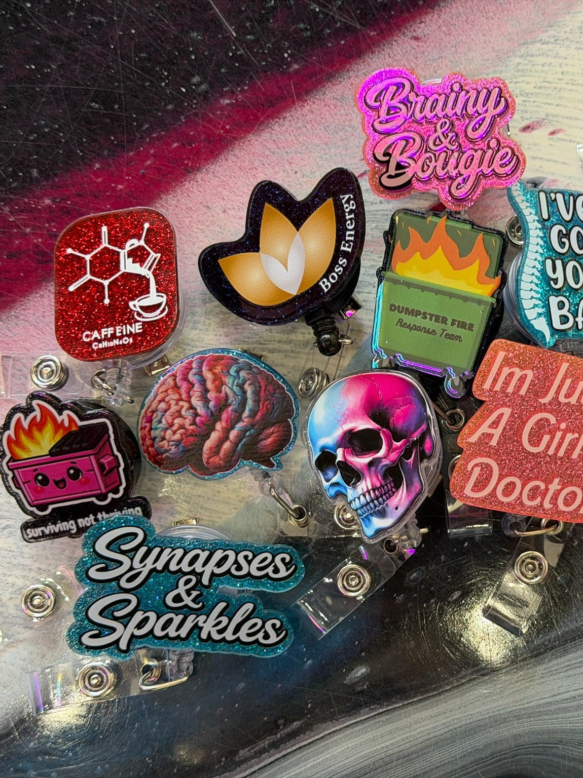 array of badge reels