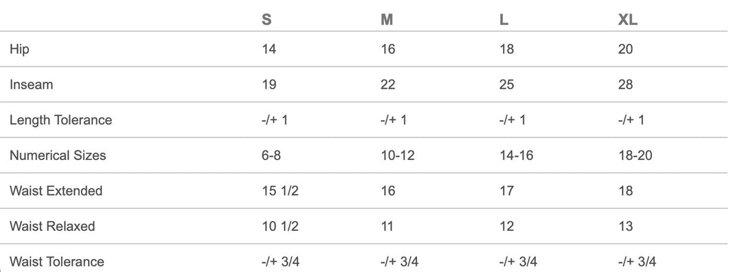 Size chart for clothinig