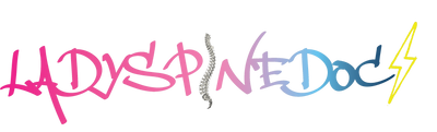 Ladyspinedoc Logo in pink, purple, and blue with a yellow lightning bolt at the end.